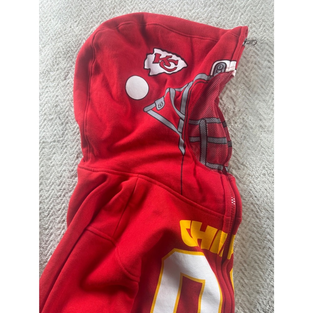 NFL Team Apparel Kansas City Chiefs Youth Zip Up Helmet Mask Hoodie Red Large - Picture 4 of 8